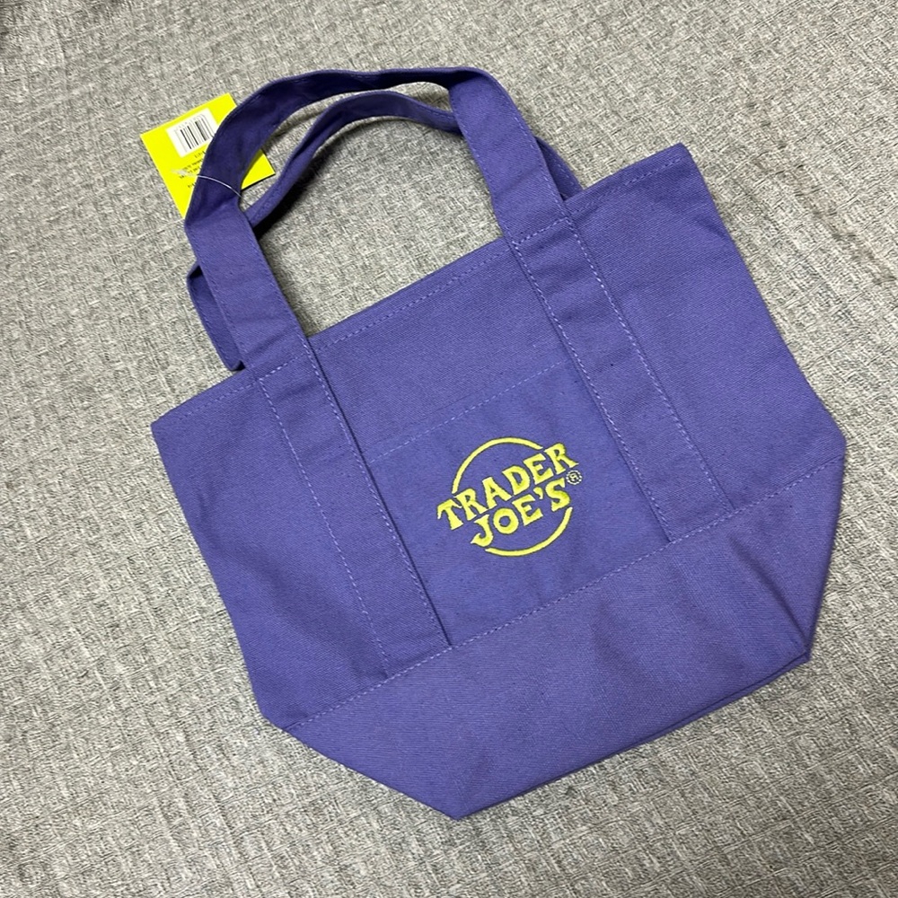 Trader Joe’s, mini halloween trick or treat canvas tote bag in purple new!
